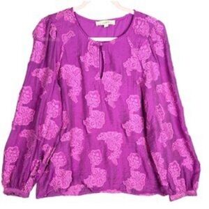 LOFT Fuchsia Floral Long-Sleeve Peasant Blouse